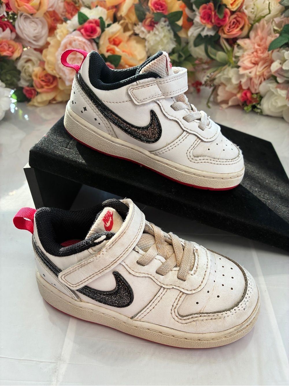 Nike Court Borough Low 2 SE White Very Berry Black Toddler Sneakers Size 8C